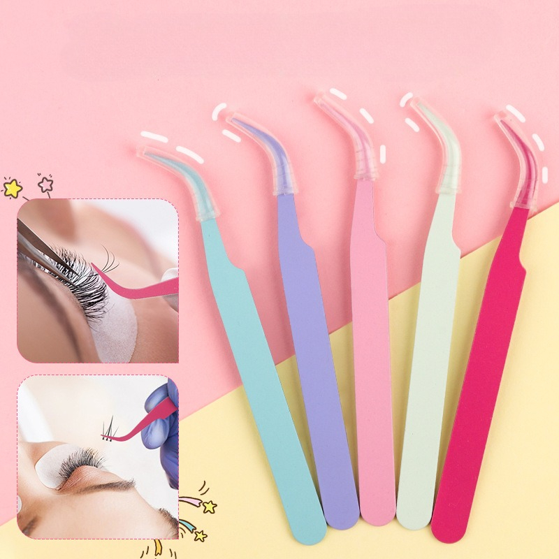 Lash Mapping Sticker - Zufällig gefärbtes Mini-Pinzetten-Set mit gebogener Spitze,