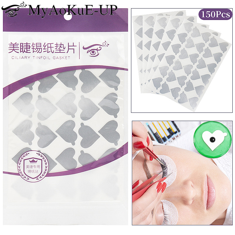 Lash Tile Palette - 300 Stück Einweg-Wimpernkleberhalter Folienpalette Wimpernverlängerungs-Klebepads Herz-Wimpern-Sticker
