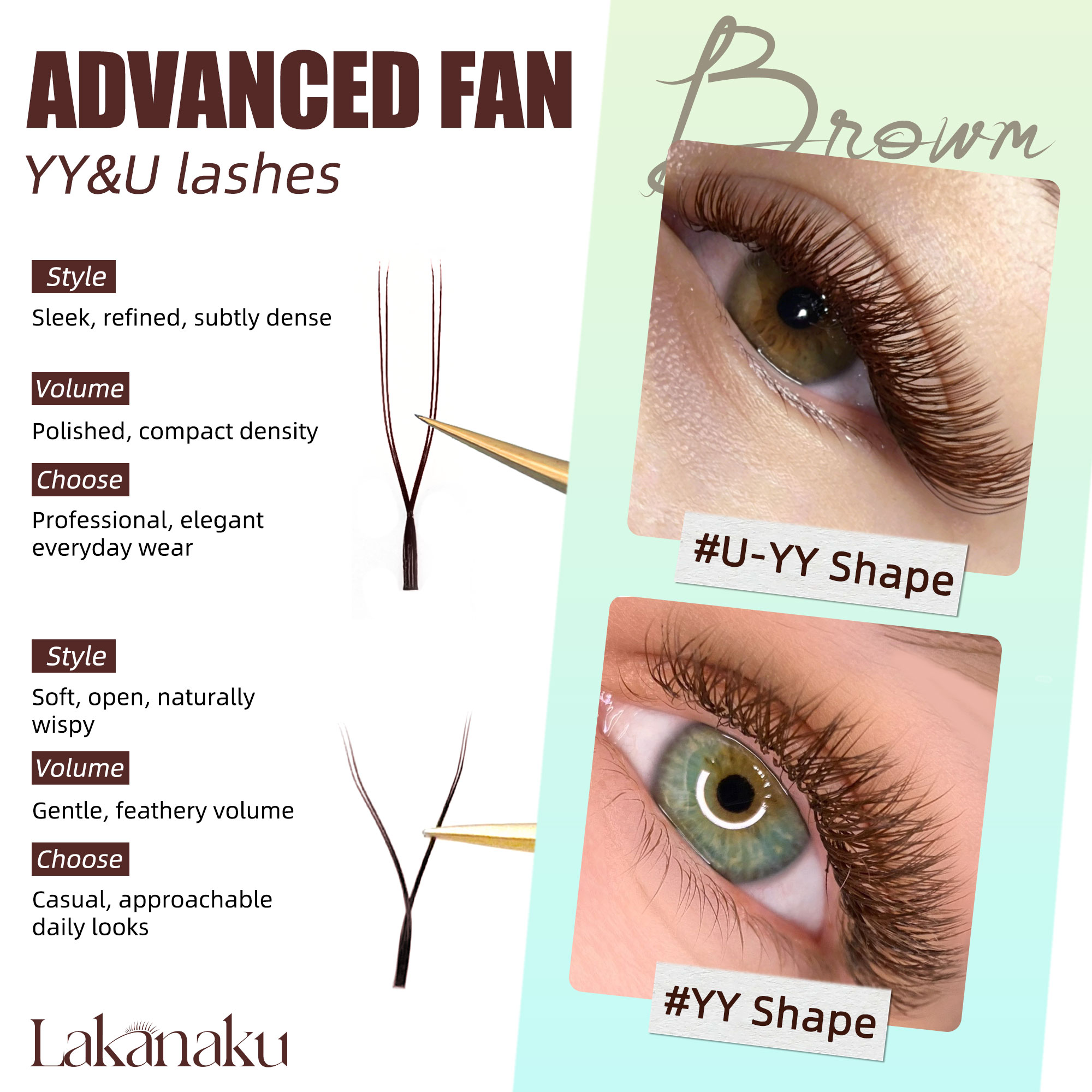 LAKANAKU Dunkelbraune U-Form Y – Eyelash Extension Yy Bewertung und Preis